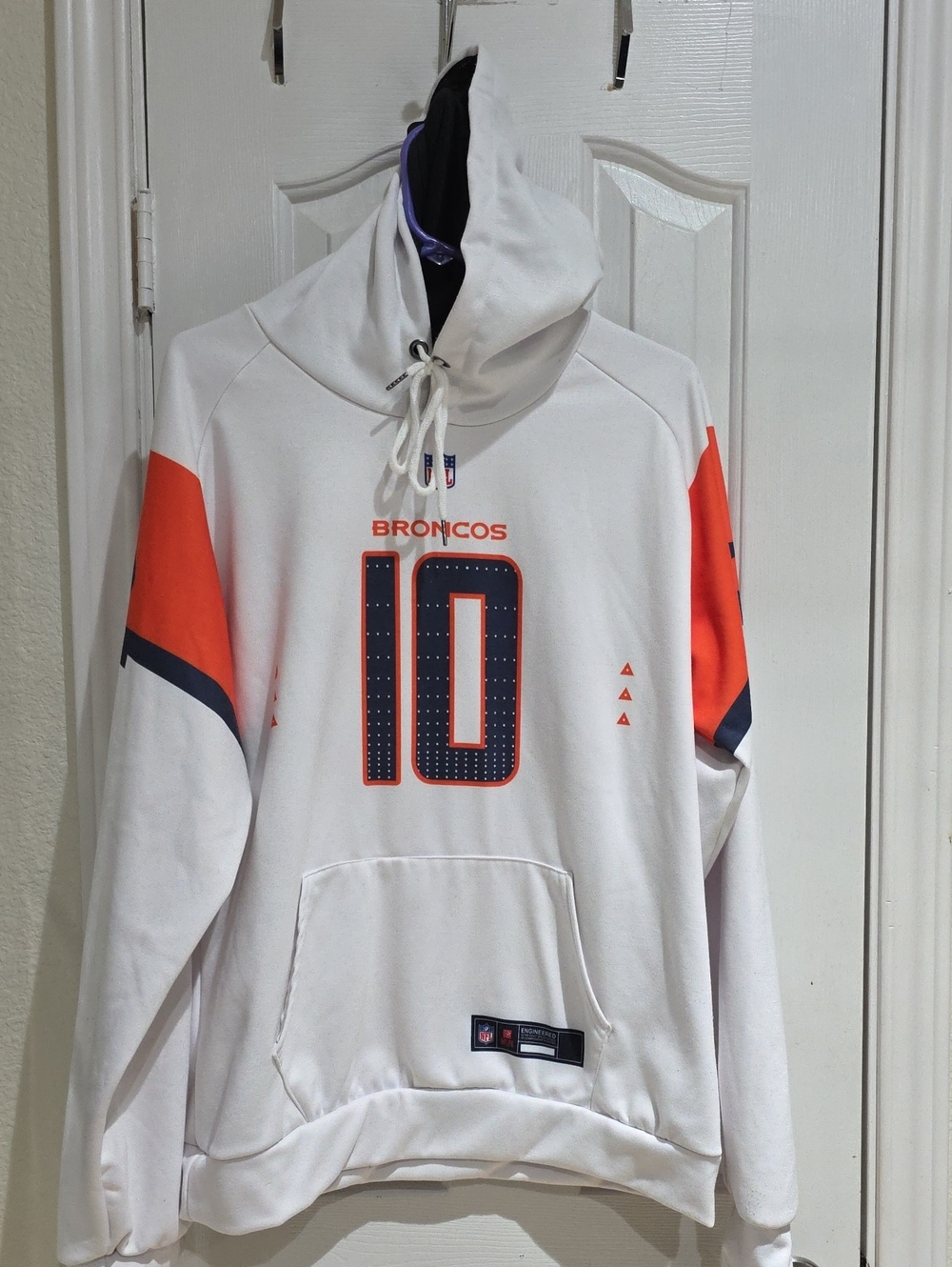 NFL White Broncos #10 Hooded Pullover with Orange Accents Size L